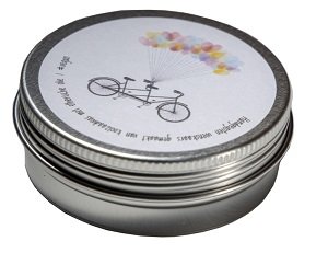 Fiets met ballonnen, kaars in blik, vegan!