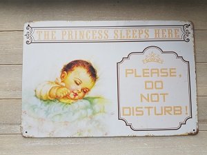 Metalen bord: The princess sleeps here