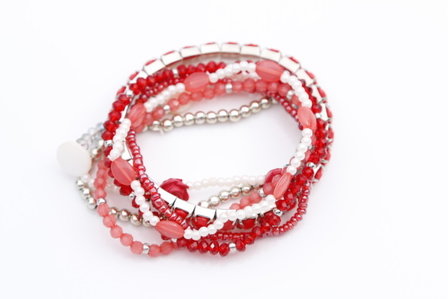 Roze Rode kralenarmbanden (met roosje)
