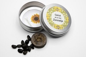 Zaden blikje met zonnebloemen