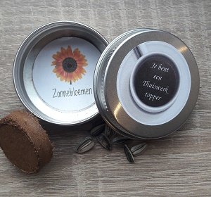 Je bent een thuiswerk topper, zadenblikje