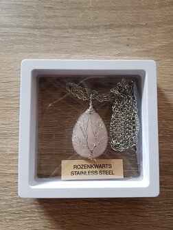 Natuursteen rozenkwarts, ketting 