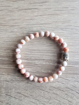 Dames armband natuursteen Red Veined White Onyx armband Boeddha