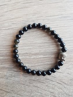 Dames armband Zwarte Obsidiaan met Boeddha kraal