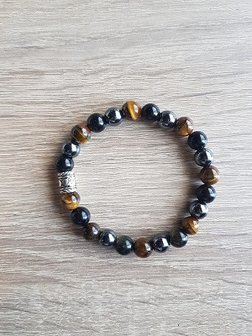 Herenarmband Balanced power: Tijgeroog - Hematiet - Obsidiaan basic / tonkraal