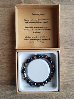 Herenarmband Balanced power: Tijgeroog - Hematiet - Obsidiaan basic / tonkraal