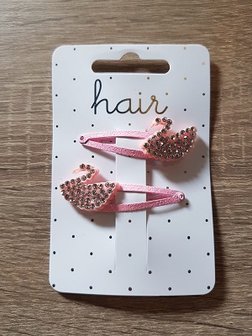 Set rozekleurige haarspelden, zilverkleurige zwaan