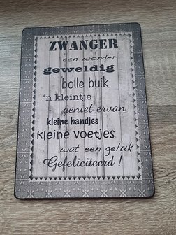 Zwanger, houten bordje
