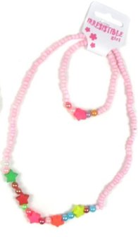 Sieradenkinderset, kralen armband en ketting roze