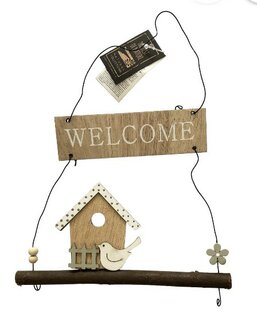 Houten  ophangbord welcome