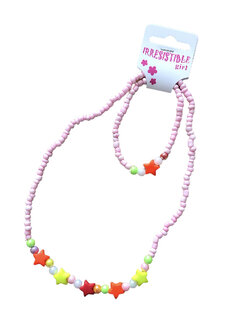 kindersieraden set kralen armband en ketting roze