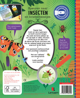 Hardcover van het kinderboek &#039;Speuren naar Insecten&#039; met ringband.
