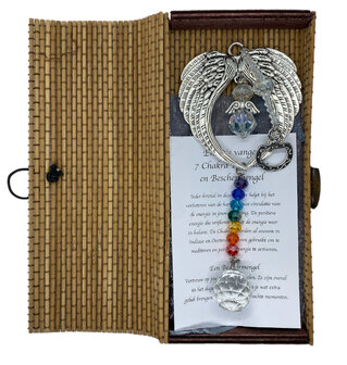 Luxe bamboe geschenkverpakking met organza zakje en chakra informatiekaartje