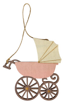 Houten hanger Kinderwagen - roze