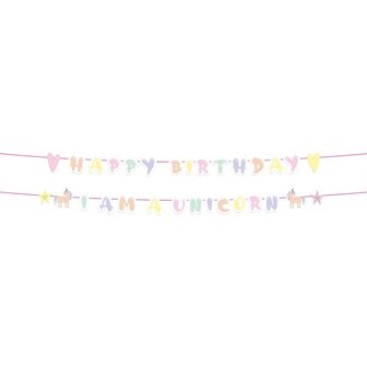 Feest slinger Unicorn - eenhoorn slinger met Happy Birthday tekst
