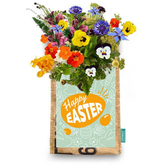 Hangtuintje Happy Easter met kaartje en bloemetjes