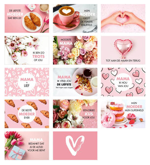 Detailfoto kaartje met liefdevolle tekst uit doosje liefde moeder