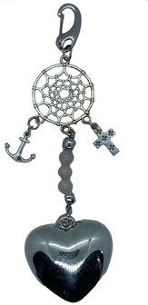 Dreamcatcher sleutelhanger met rozenkwarts en hartvorm