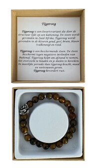 Armband met tijgeroog kralen in luxe cadeauverpakking