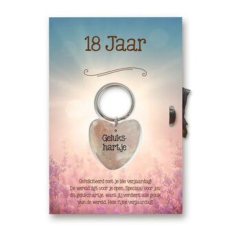 Gelukshart sleutelhanger cadeau 18e verjaardag meisje