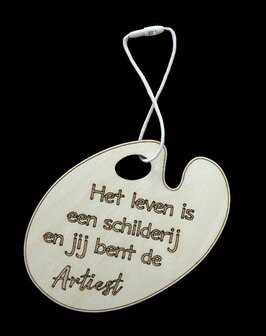 houten schilderspalet met tekst
