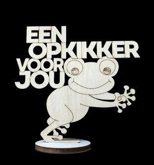 Houten opkikker cadeau met kikker en tekst &quot;Een opkikker voor jou&quot;
