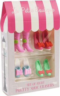 Set van 4 paar schoenen gummen in doosje in de vorm van een winkelpand