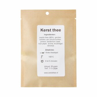Achterkant van het zakje Kerstthee