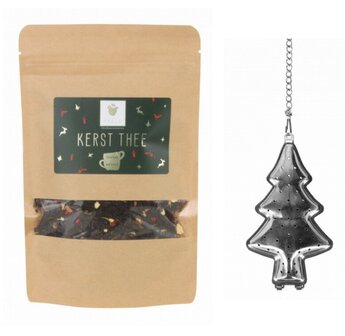 Theepakketje kerstthee met kerstboom thee-ei en luxe geschenkverpakking