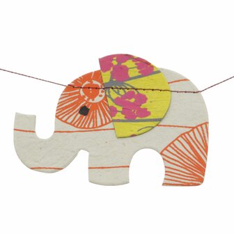Detail van de olifant slinger, handgemaakt van Himalaya papier in Nepal