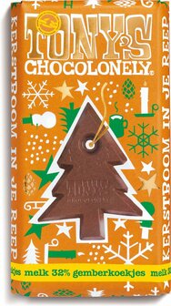 Tony&#039;s Chocolonely Kerst Melk Chocolade met Gemberkoekjes - 180g.