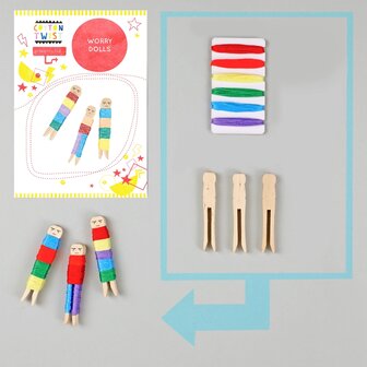 Zelf zorgenpoppetjes maken &ndash; inclusief houten pinnen, garen en lijmstippen