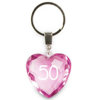 Sleutelhanger 50 jaar vrouw &ndash; roze diamond hart jubileumcadeau