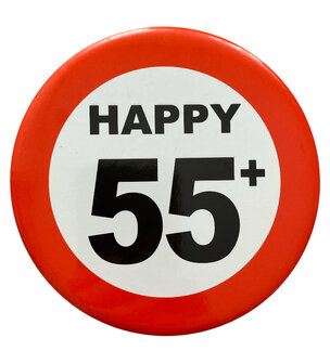 Close-up van button 55 jaar &ndash; Happy 55+ Forever Young