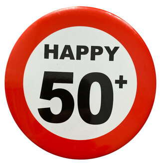 Close-up van button 50 jaar &ndash; Happy 50+ 