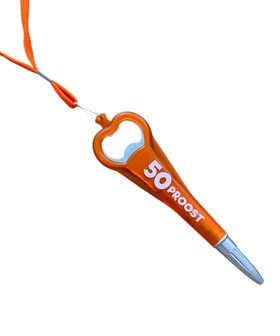 Oranje pen opener 50 Proost &ndash; pen en flesopener in &eacute;&eacute;n