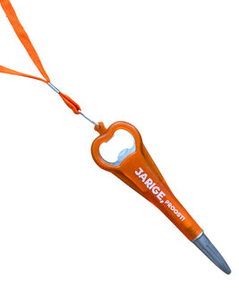 Oranje pen opener Jarige Proost &ndash; pen en flesopener in &eacute;&eacute;n
