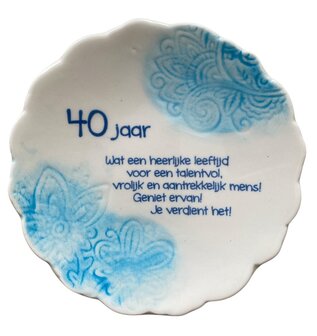 Magneet porselein 40 jaar blauw &ndash; klein cadeautje voor verjaardag