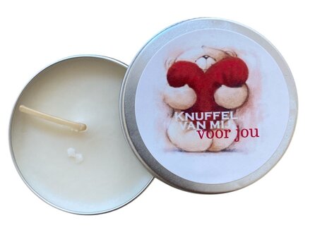 Knuffel van mij voor jou kaarsje in blik &ndash; brievenbus cadeau