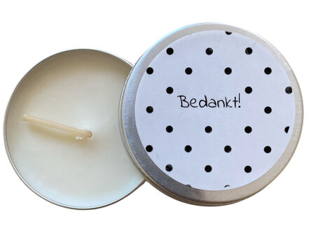 Kaars Bedankt in blik &ndash; klein vegan kaarsje als bedankje