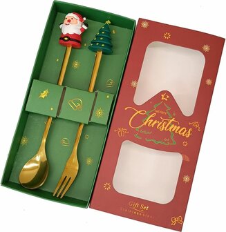 Bestekset Christmas met lepeltje en vorkje in goud
