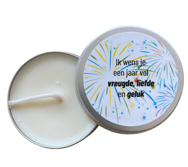 Kaars Ik wens je een jaar vol vreugde, liefde en geluk handgegoten