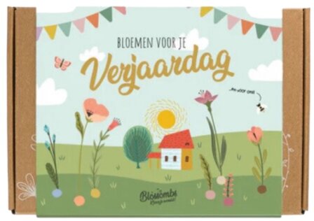 Giftbox met 7 kleurrijke bloembommetjes voor verjaardag