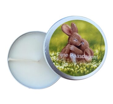 Vegan paaskaarsje in blikje van duurzame koolzaadwas 30 ml.