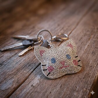 Glanzende kat-accessoire voor aan een sleutelbos of handtas rits.