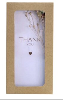Kraft cadeaudoosje van 13,5x7x2 cm met paars kaartje thank you