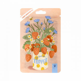 Detail van de opdruk Je bent een topper op het zakje thee met aardbei en abrikoos