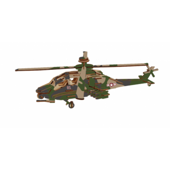 3D houten constructieset helikopter opgebouwd in legerkleur