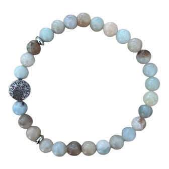 dames armband amazoniet met rvs flower of life kraal