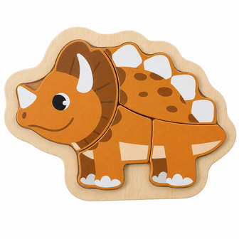 Houten inlegpuzzel met een vriendelijke bruine dinosaurus voor peuters